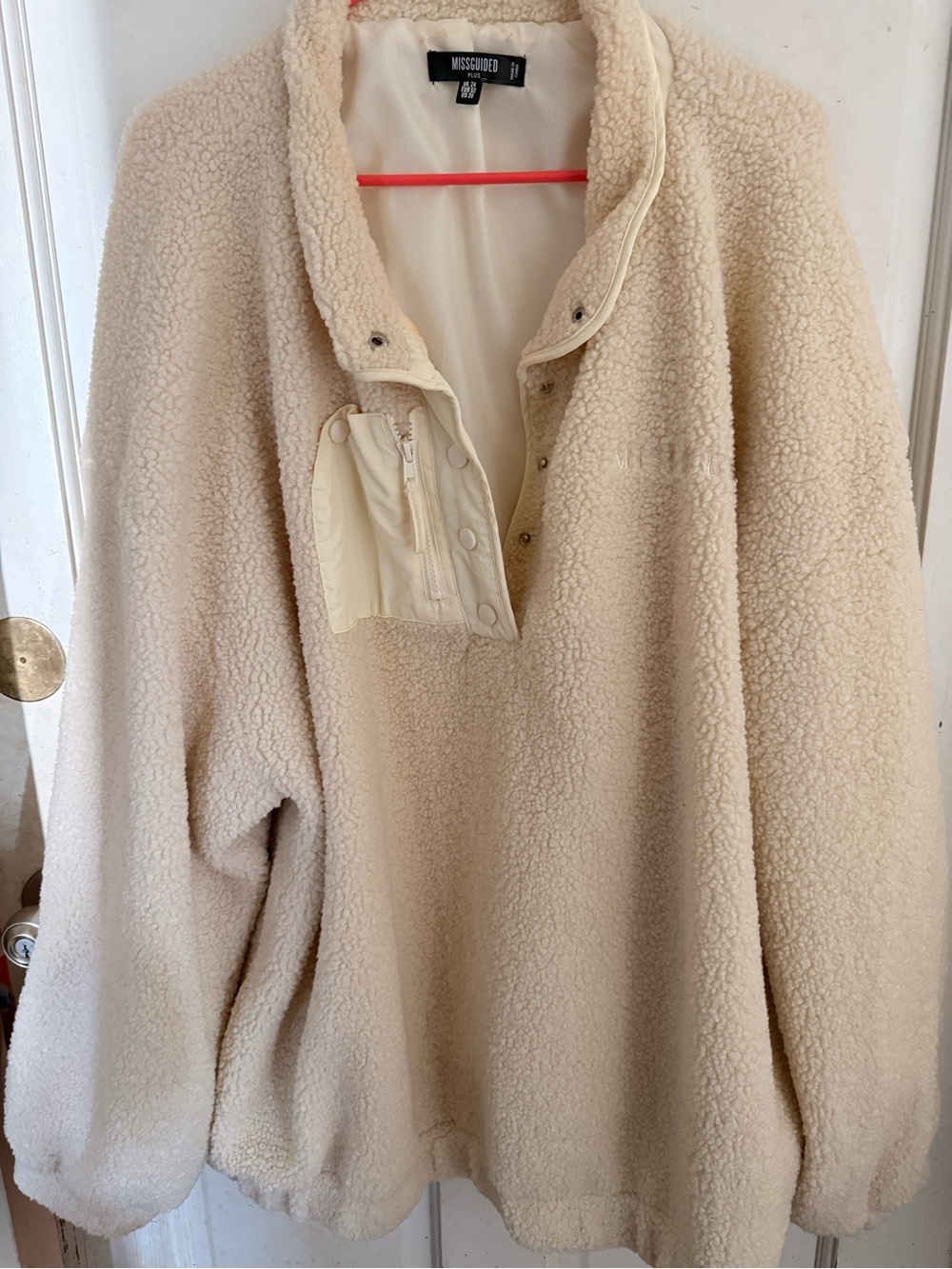Missguided Cream Sherpa Snap-Placket Pullover